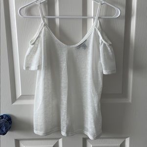 White atmosphere sheer tank top w/ shoulder cutout